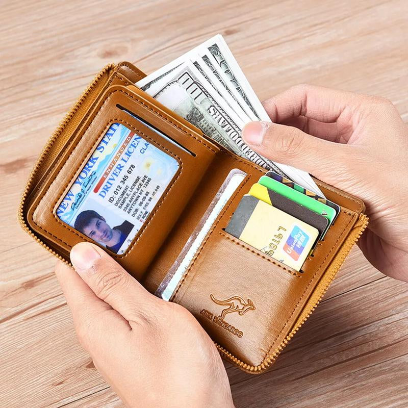 Mens RFID Blocking Leather Bifold Wallet Waterproof PU Leather with 14 Card Slots RFID Secure Technology Bull Guard Wallet