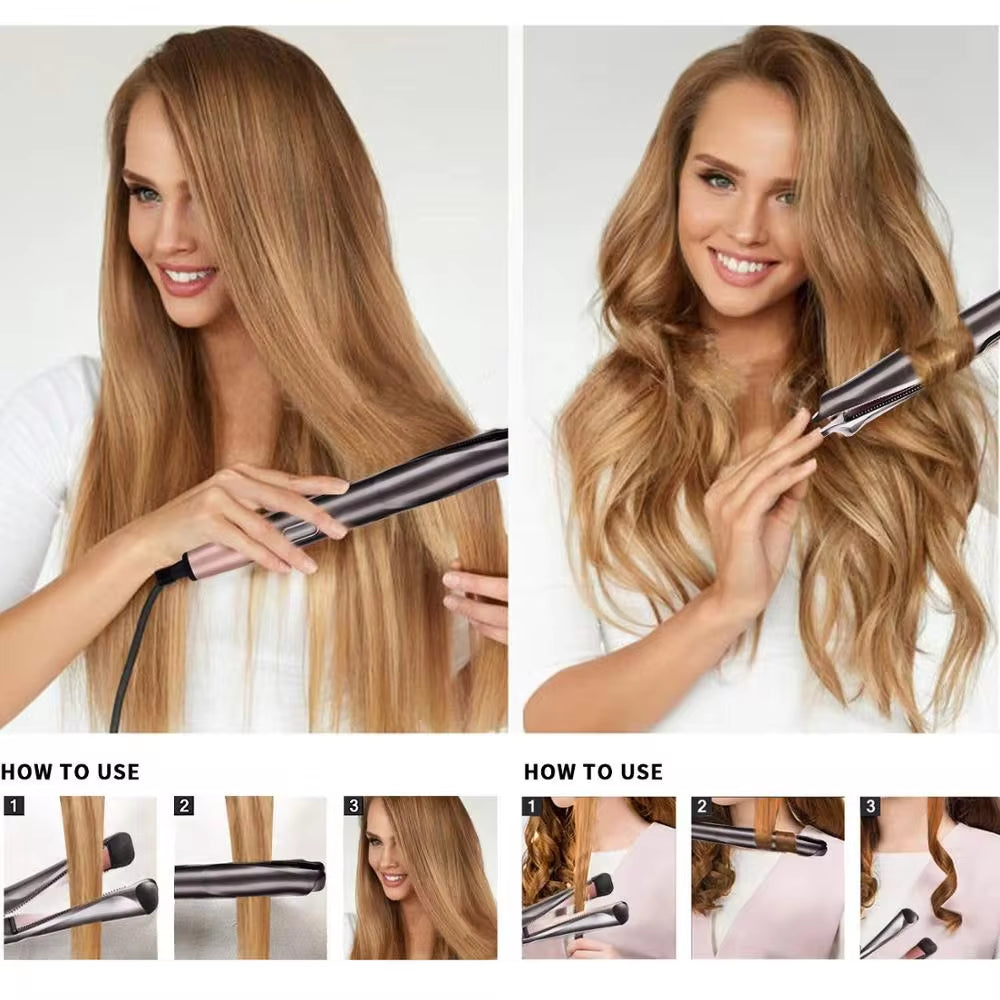 2 in 1 Hair Straightener and Curler Twist Straightening Curling Iron Professional Negative Ion Fast Heating Styling Flat Iron