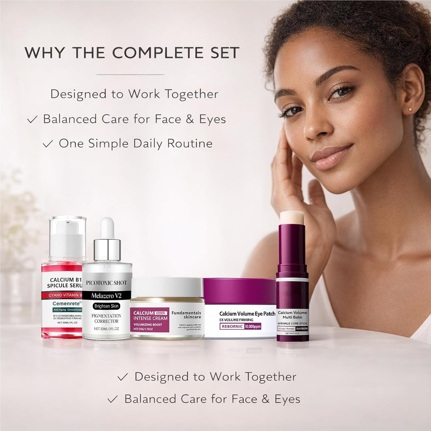 Calcium Daily Care Skin Set with Calcium Multi Balm Stick – Gentle Firming & Moisture Routine for Smooth, Comfortable-Looking Skin, Daily Use Skincare Collection, Travel-Friendly